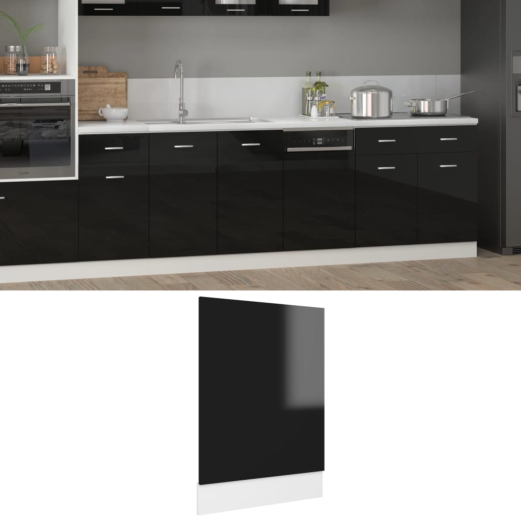 Vetonek Panel para lavavajillas contrachapada negro brillo 45x3x67 cm