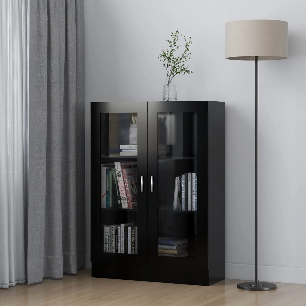 Vetonek Vitrina de madera contrachapada negro 82,5x30,5x115 cm