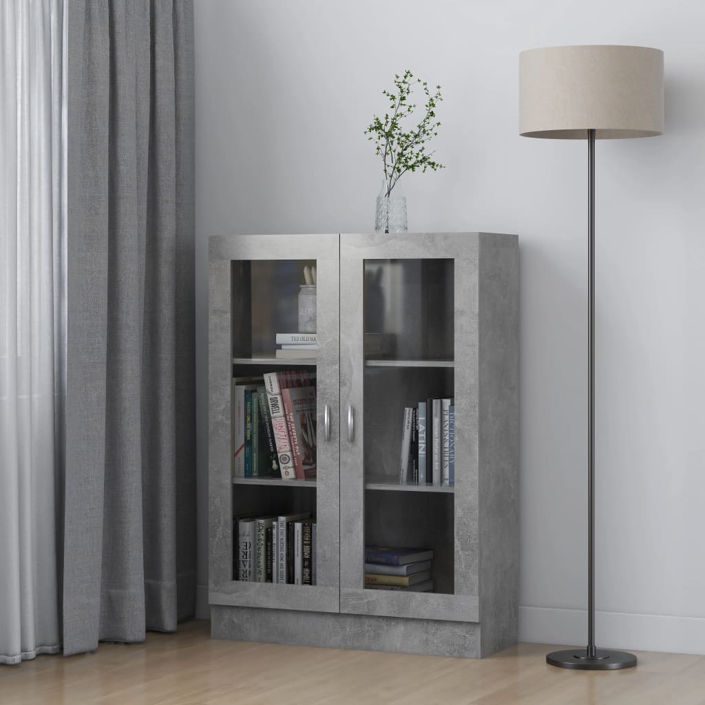 Vetonek Vitrina de madera contrachapada gris hormigón 82,5x30,5x115 cm