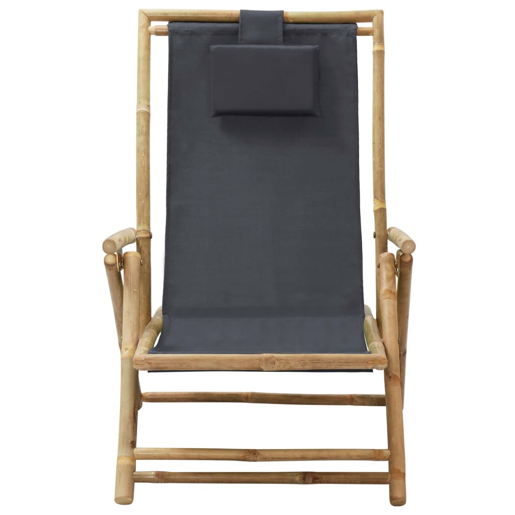 Silla de relax reclinable de bambú y tela gris oscuro