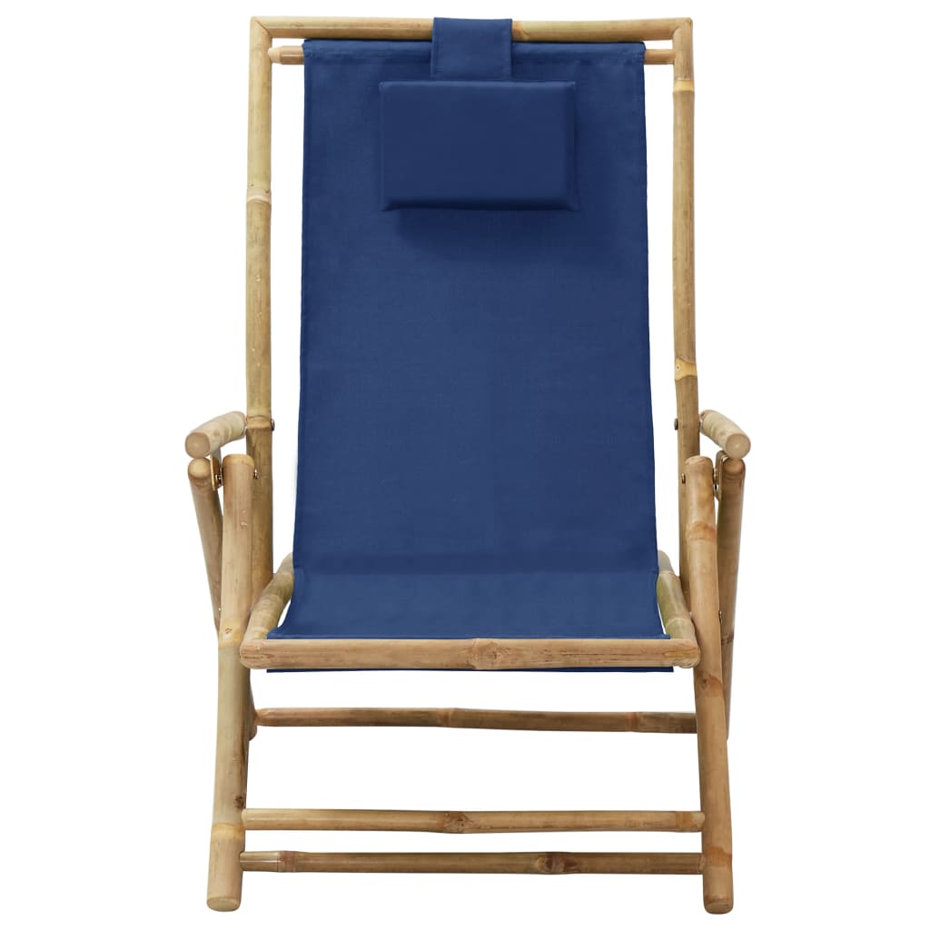 Silla de relax reclinable de bambú y tela azul marino