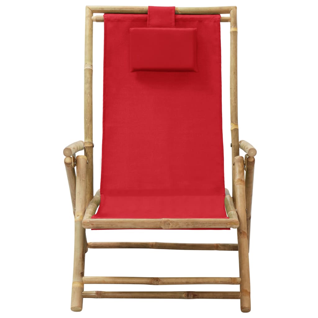 Silla de relax reclinable de bambú y tela roja