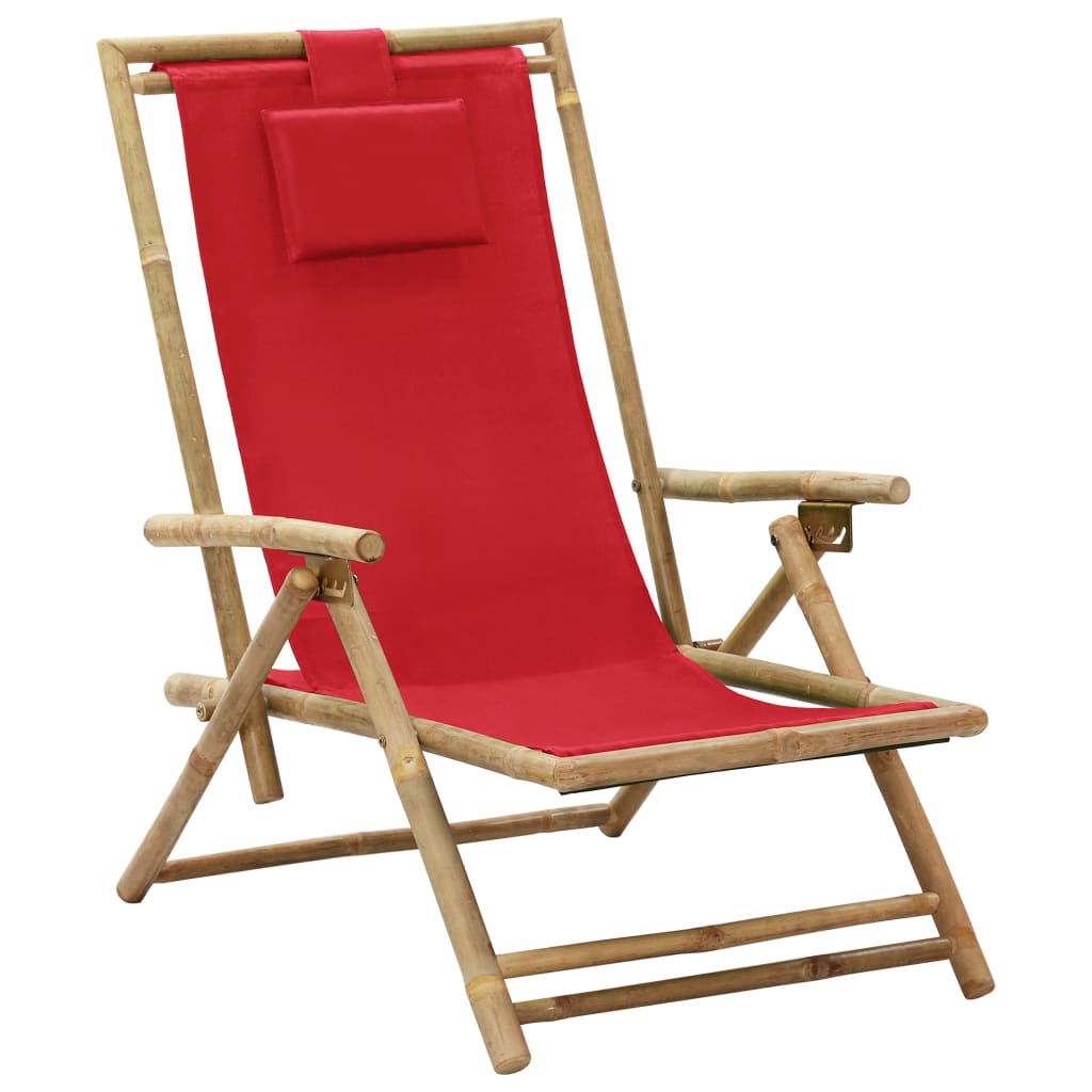 Vetonek Silla de relax reclinable de bambú y tela roja