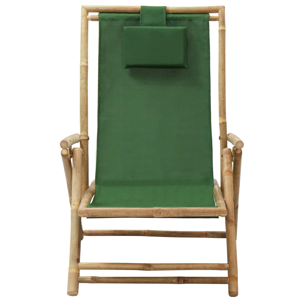 Silla de relax reclinable de bambú y tela verde