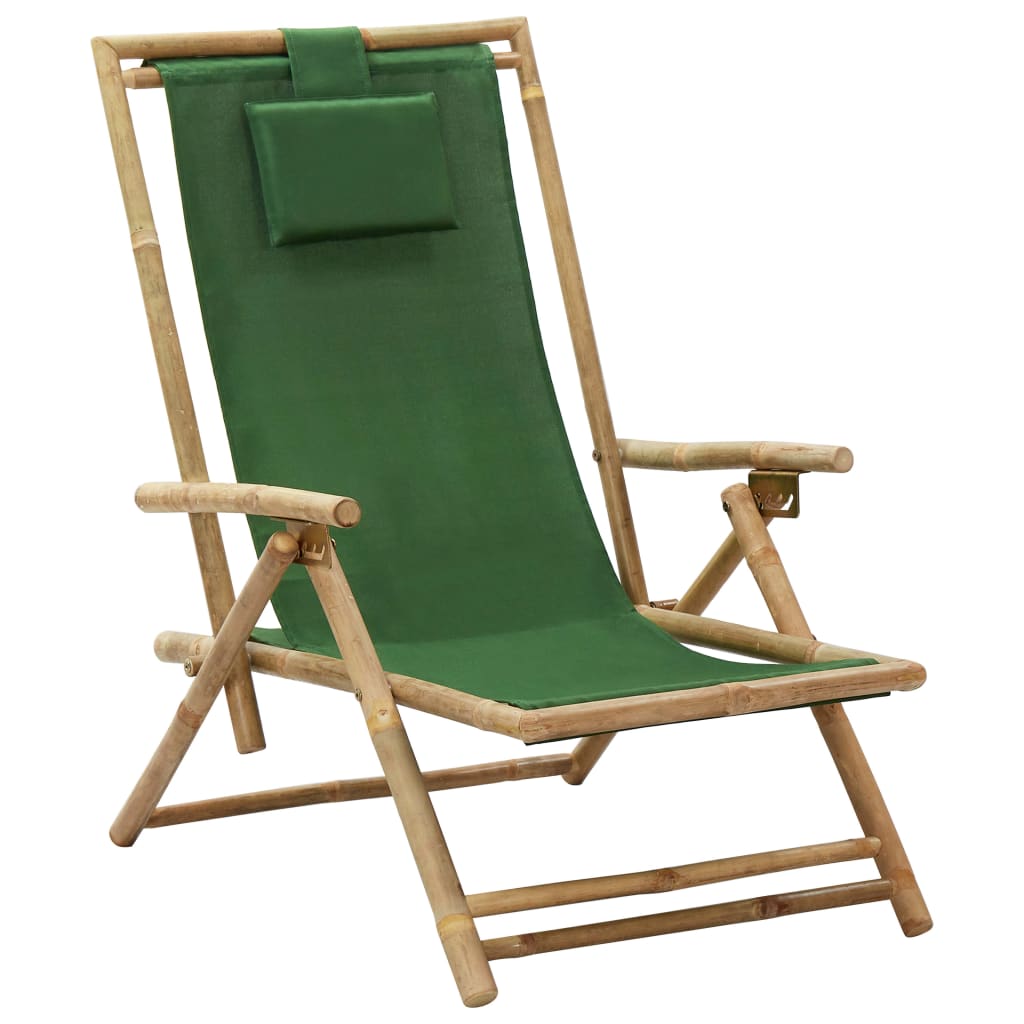 Vetonek Silla de relax reclinable de bambú y tela verde