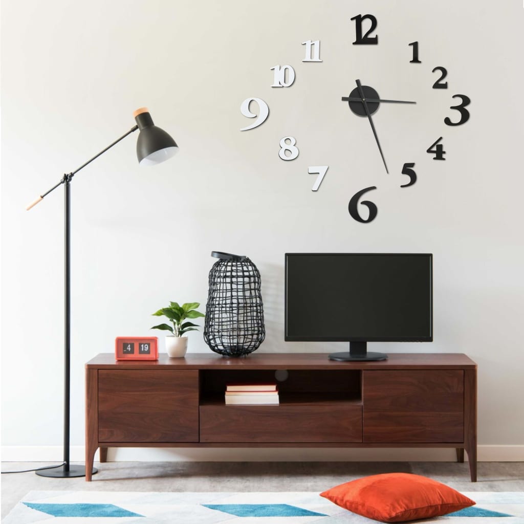 Vetonek Reloj 3D de pared con diseño moderno blanco y negro 100 cm XXL 