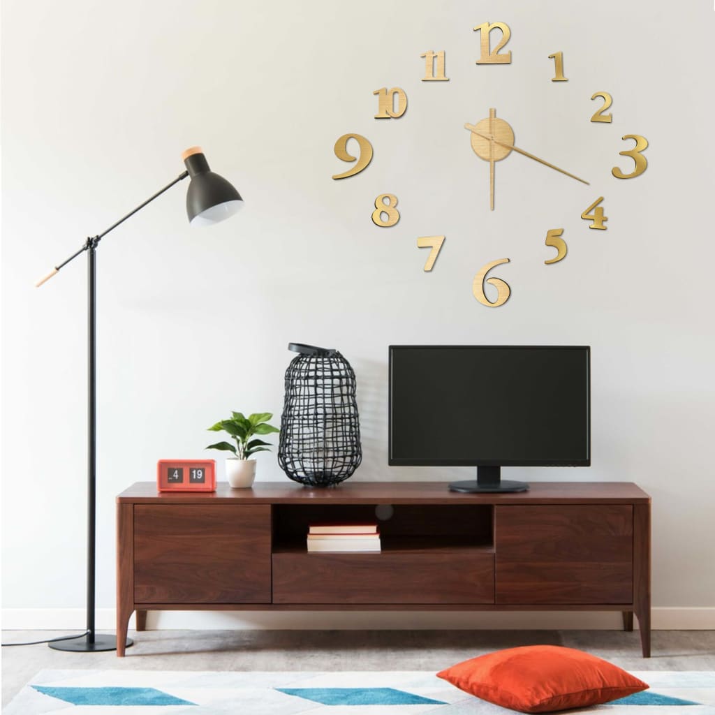 Vetonek Reloj 3D de pared con diseño moderno dorado 100 cm XXL