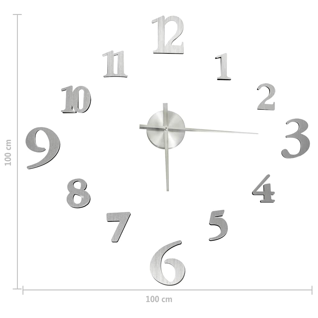 Wall 3D clock with modern silver design 100 cm xxl