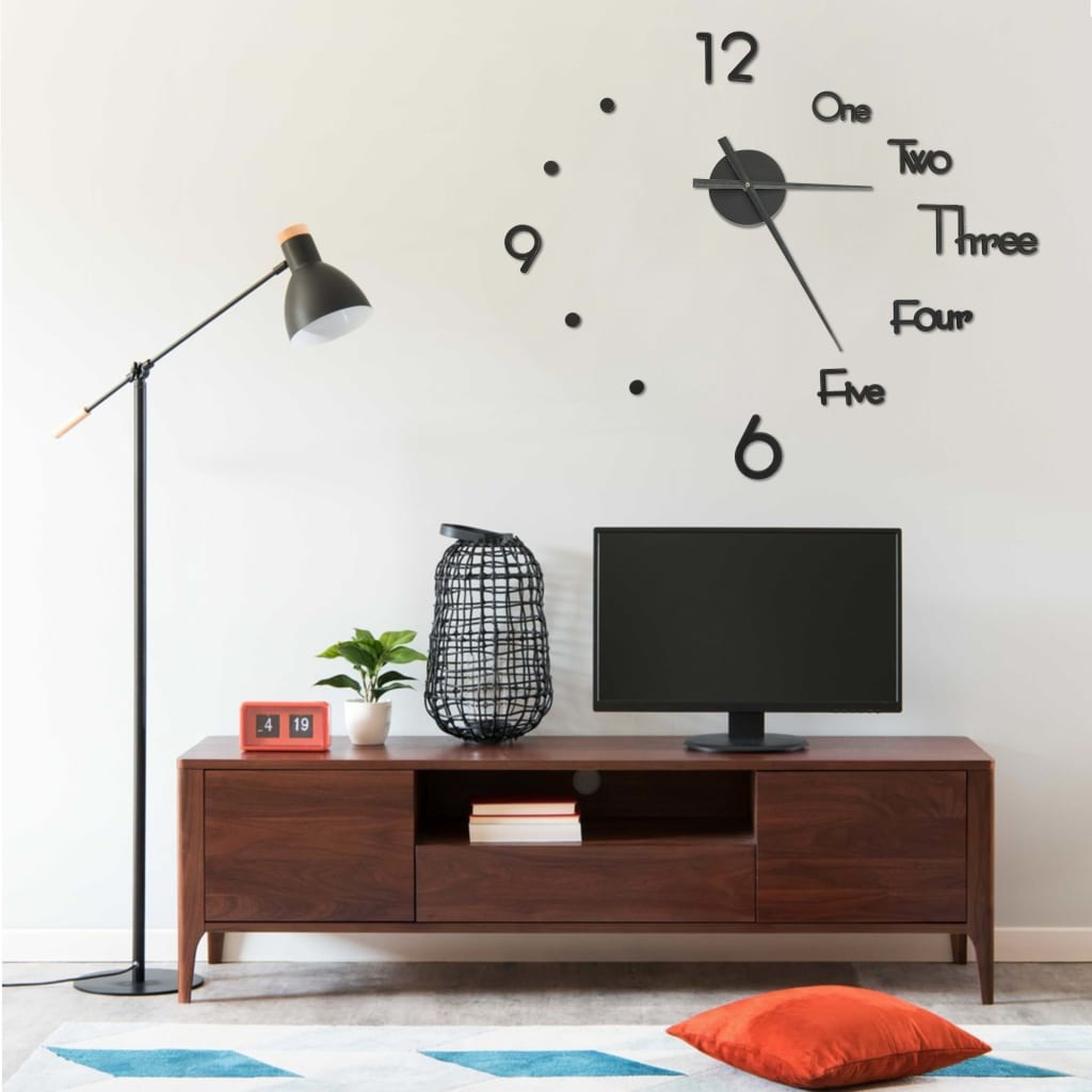 Vetonek Reloj 3D de pared con diseño moderno negro 100 cm XXL