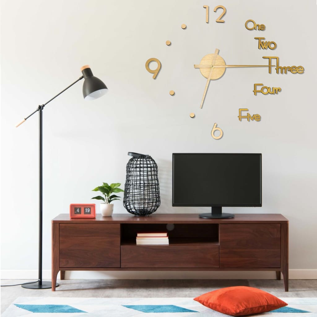 Vetonek Reloj 3D de pared con diseño moderno dorado 100 cm XXL