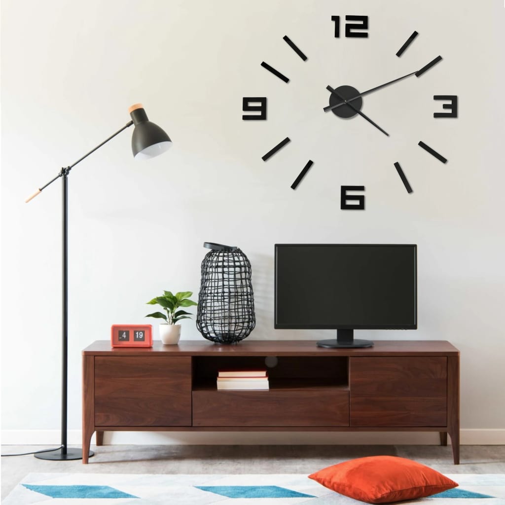 Vetonek Reloj 3D de pared con diseño moderno negro 100 cm XXL