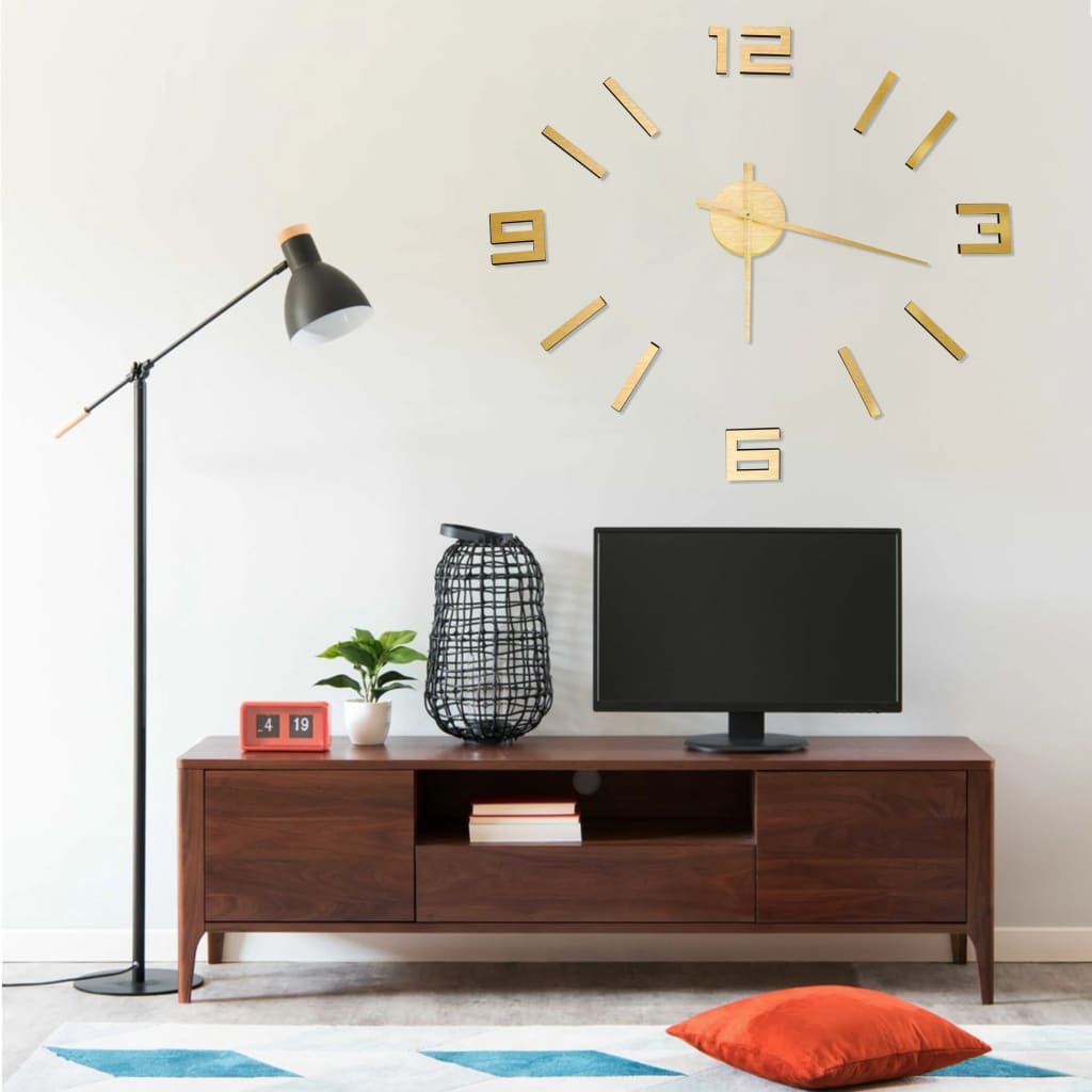 Vetonek Reloj 3D de pared con diseño moderno dorado 100 cm XXL