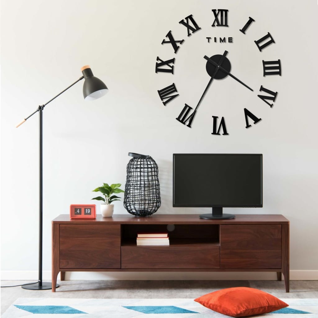 Vetonek Reloj 3D de pared con diseño moderno negro 100 cm XXL