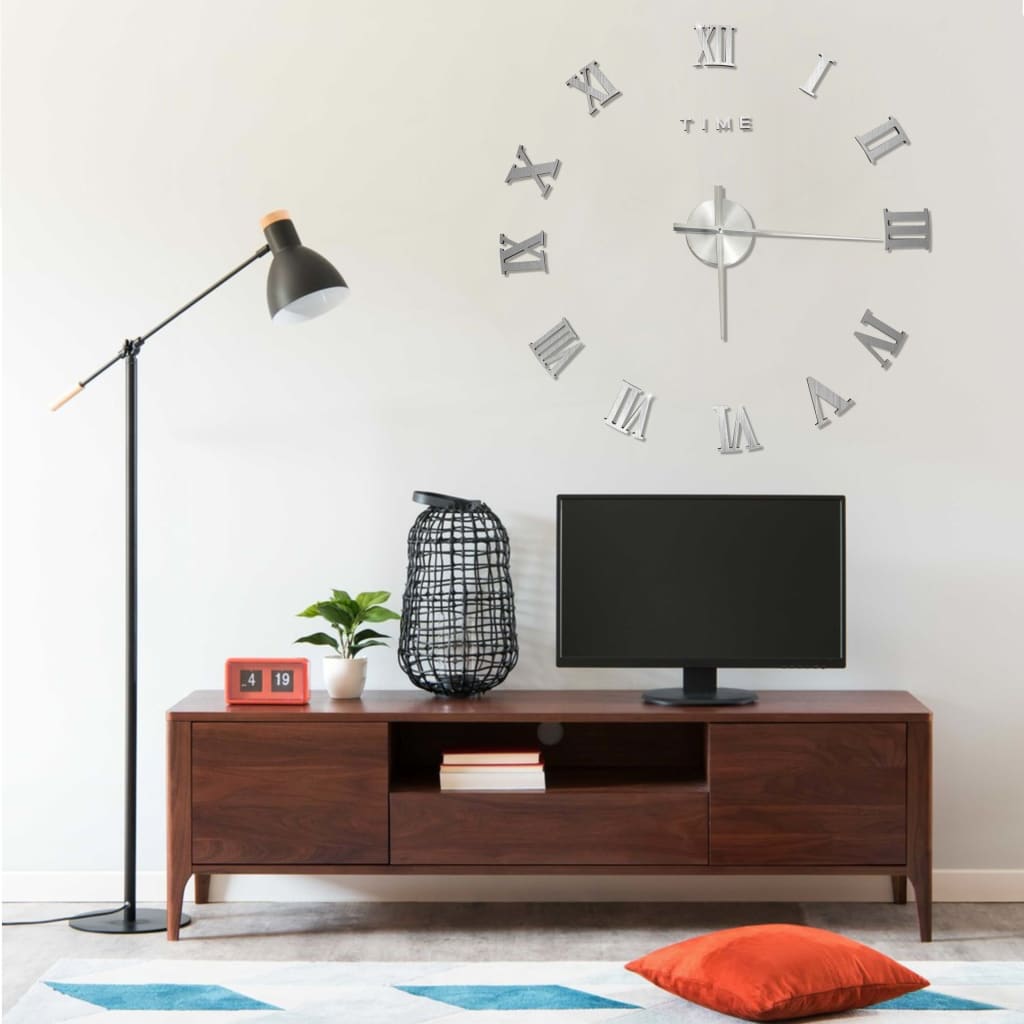 Vetonek Reloj 3D de pared con diseño moderno plateado 100 cm XXL