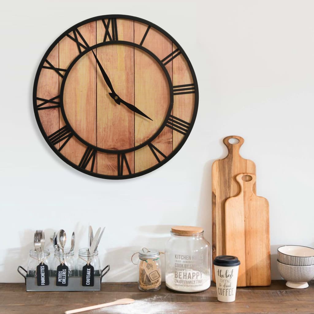 Vetonek Reloj de pared MDF y hierro marrón y negro 39 cm