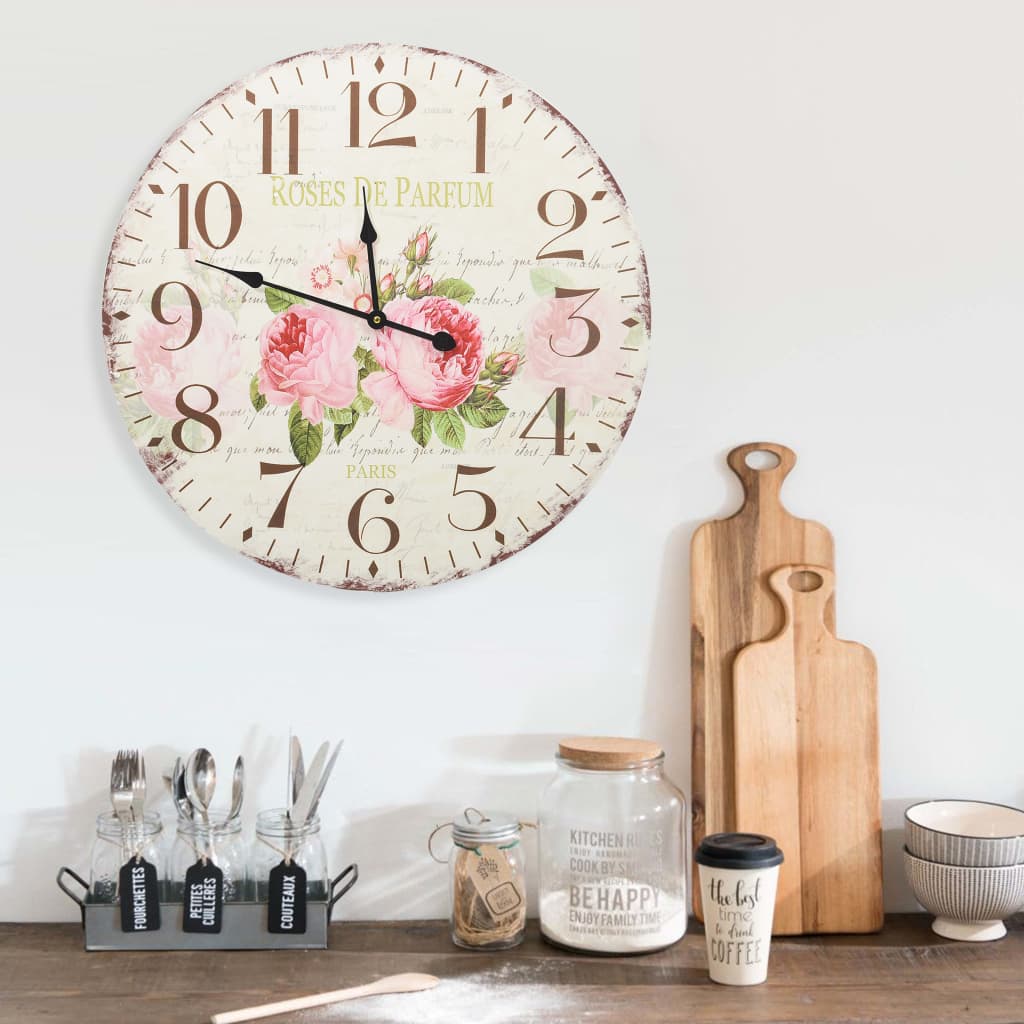 Vetonek Reloj de pared vintage con flores 60 cm 