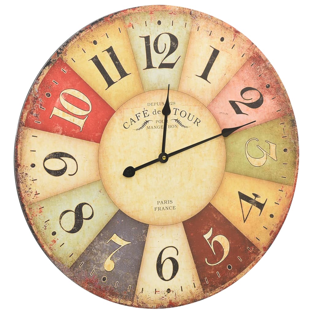 Horloge murale vintage de 60 cm colorée