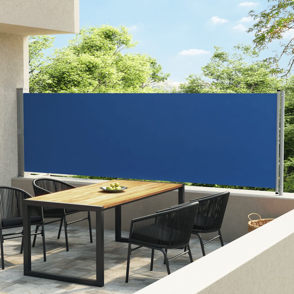 Toldo lateral retráctil para patio azul 140x600 cm