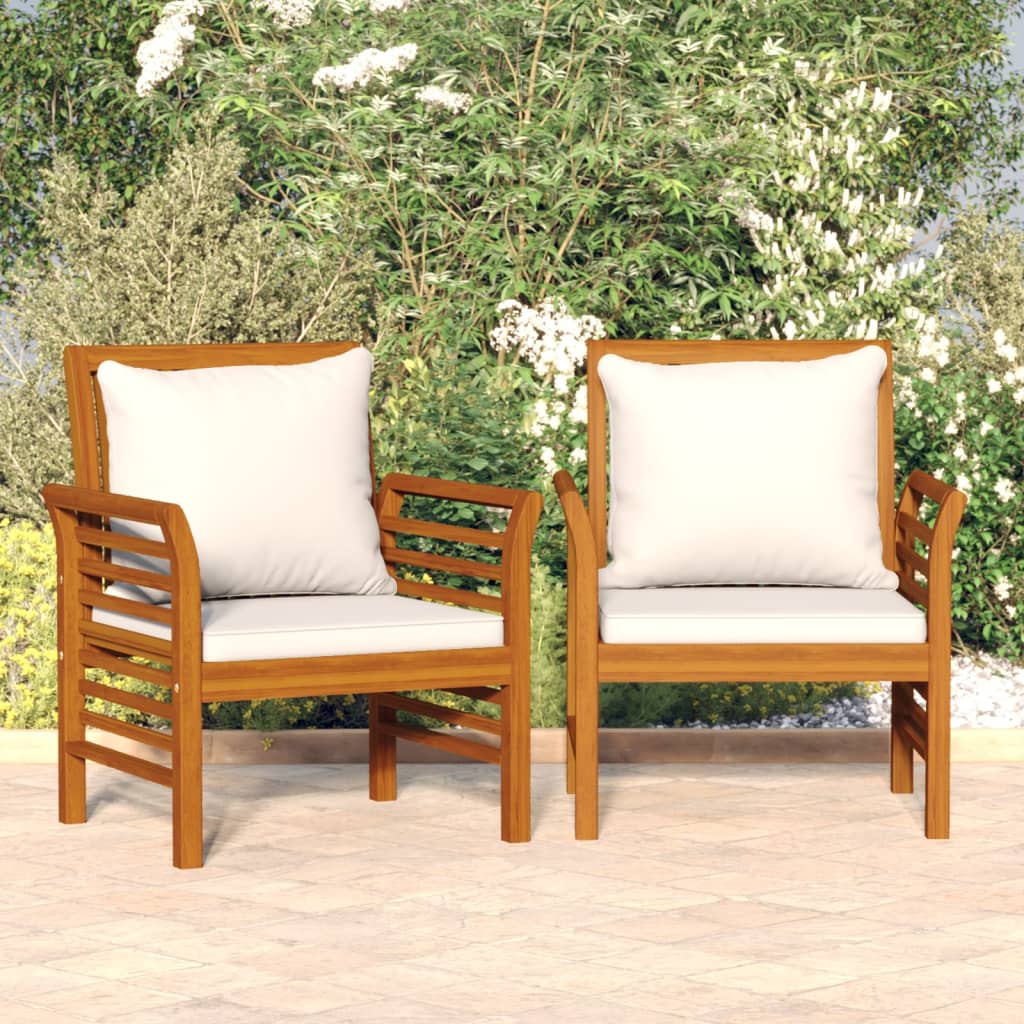 Vetonek Sillones con cojines blanco crema 2 uds madera maciza de acacia 