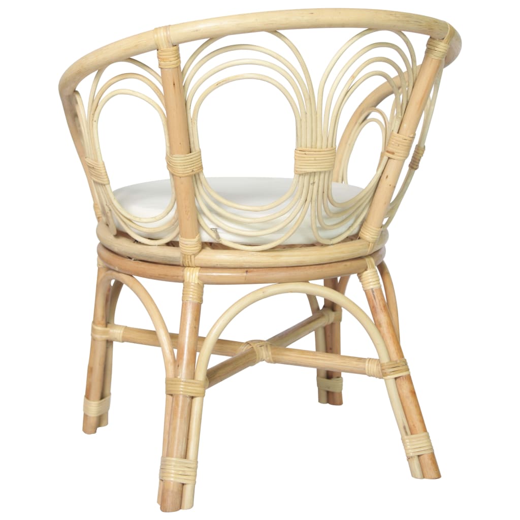 Dining chair with natural rattan and linen cushion