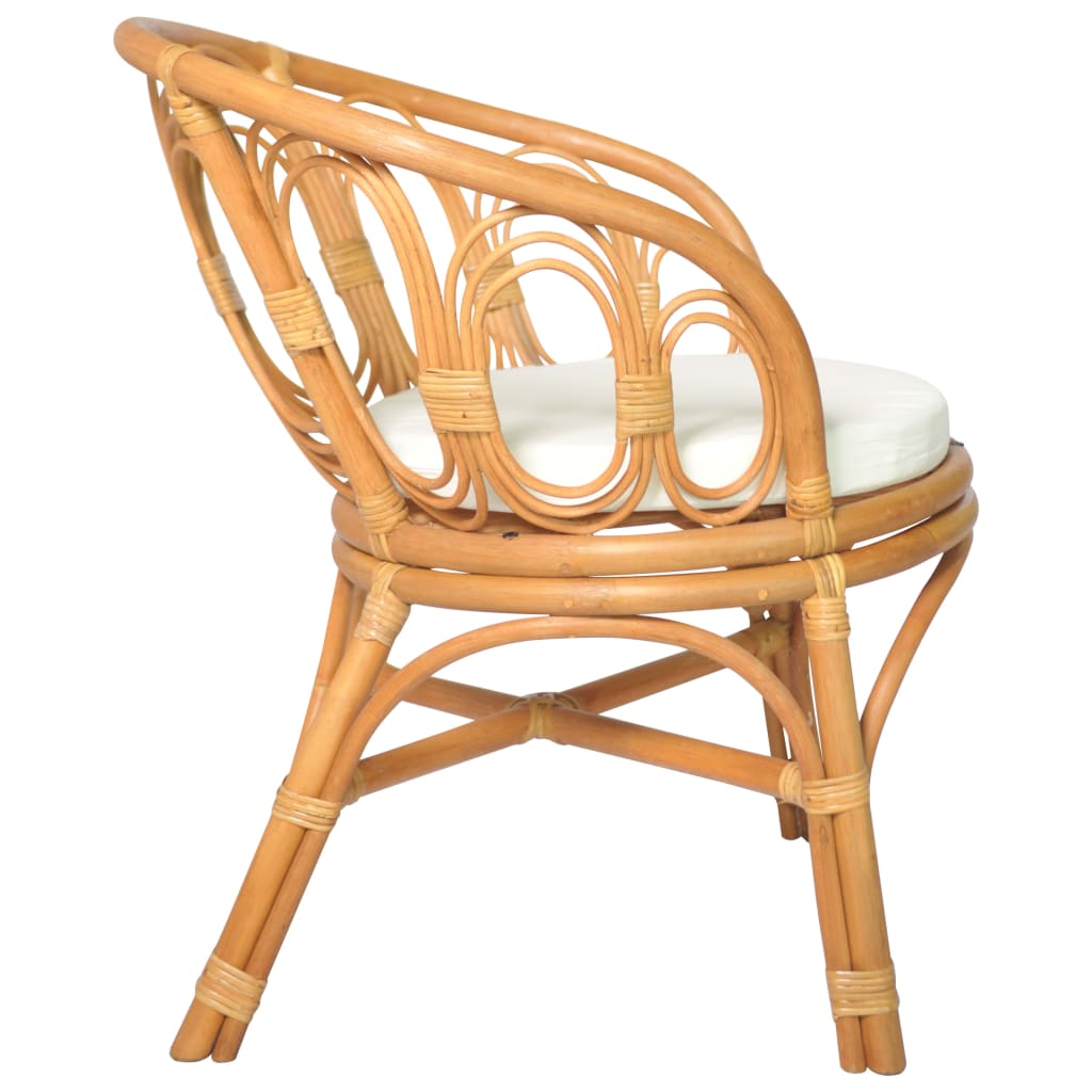 Dining chair with natural rattan cushion and light brown linen