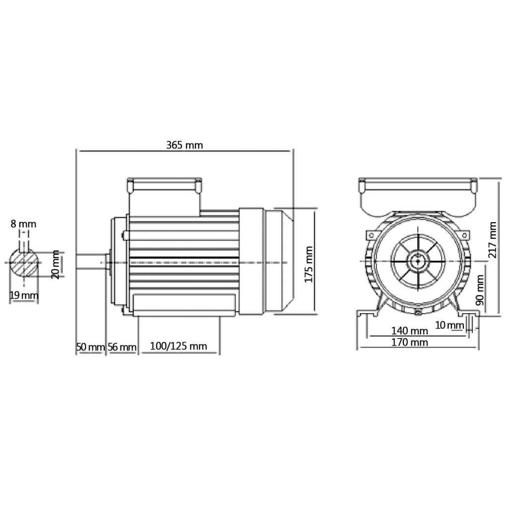 Single -phase electric motor 2.2kw/3hp 2 poles 2800 rpm