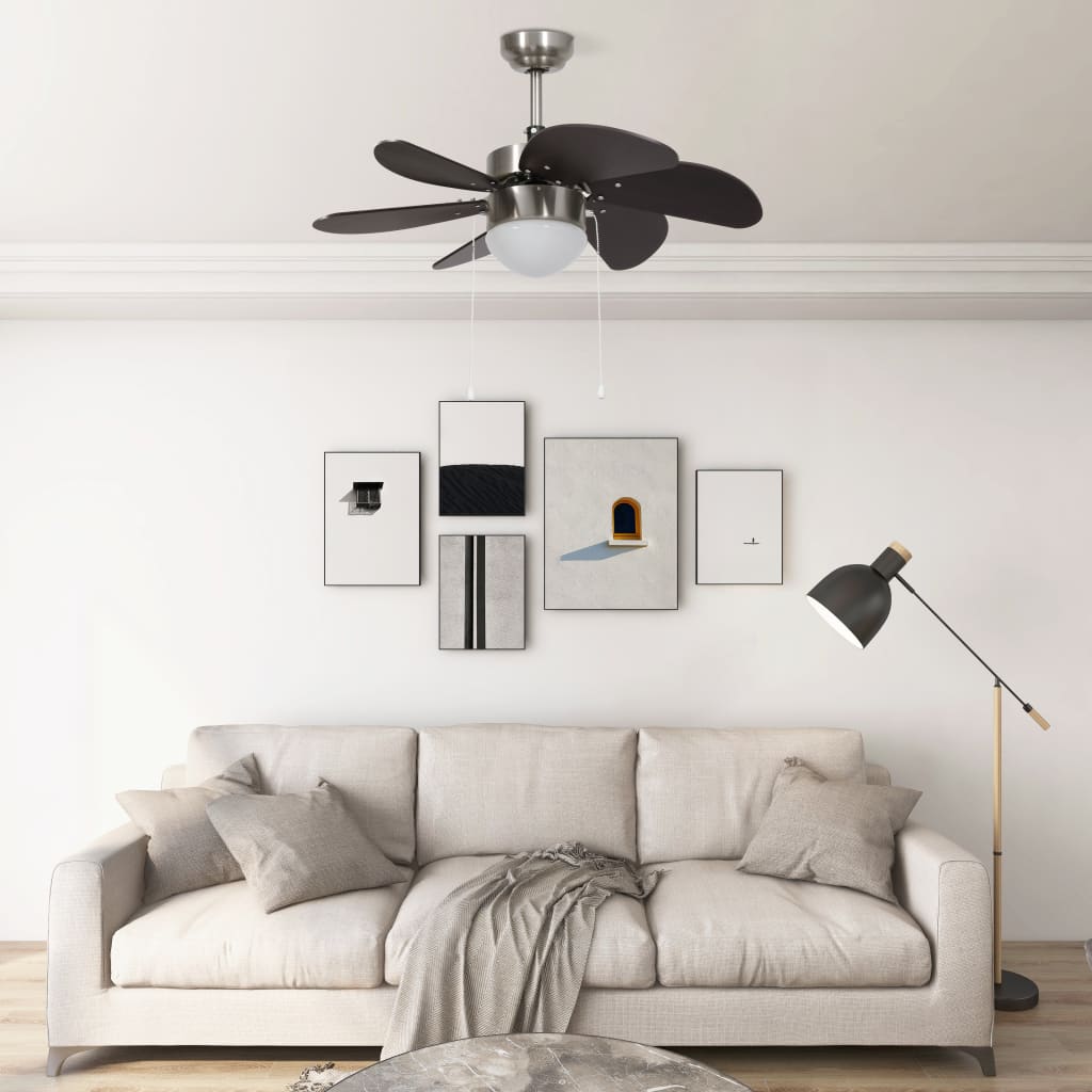 Vetonek Ventilador de techo con lámpara marrón oscuro 76 cm