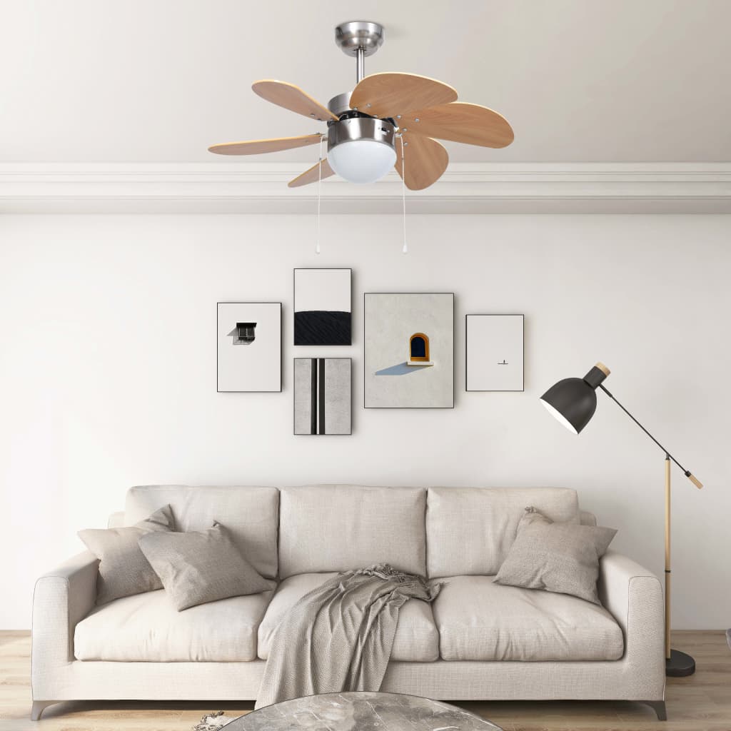 Vetonek Ventilador de techo con lámpara marrón claro 76 cm