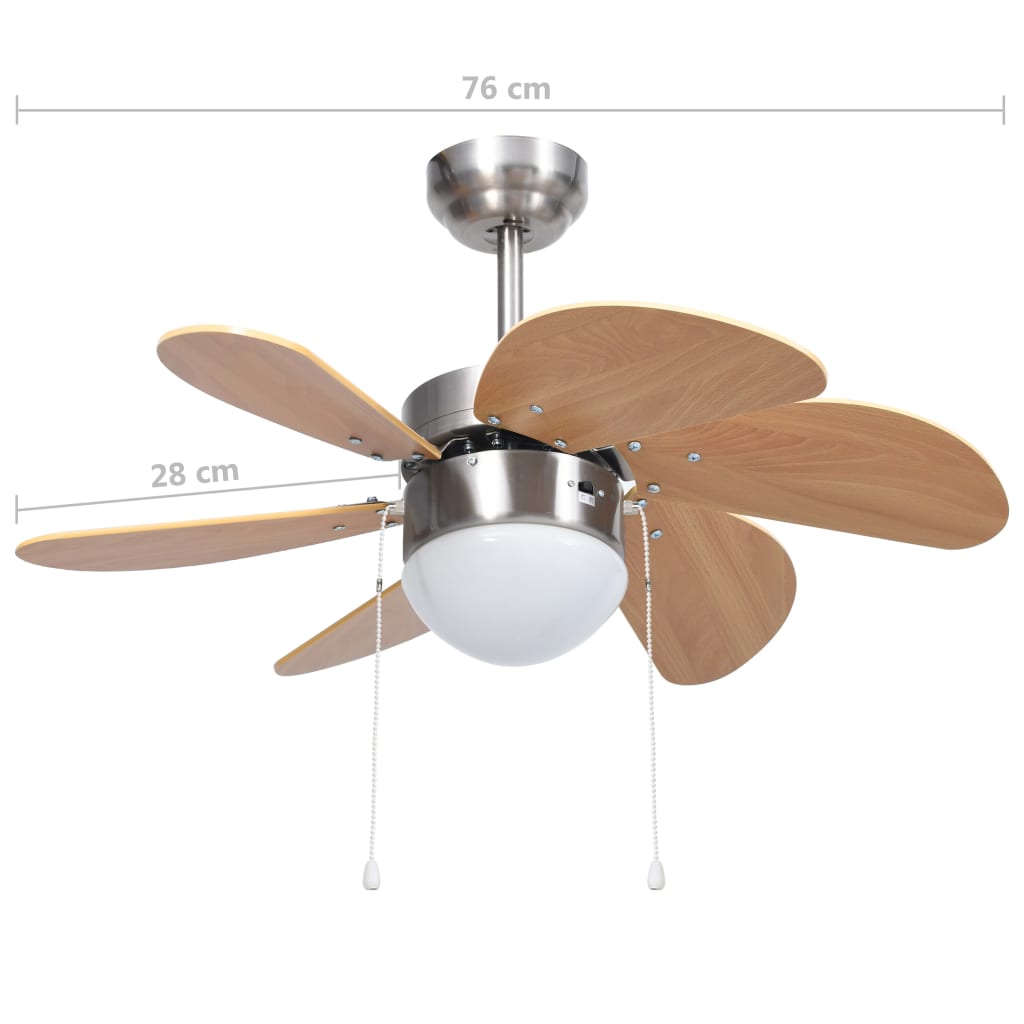 Ventilador de techo con lámpara marrón claro 76 cm vidaXL