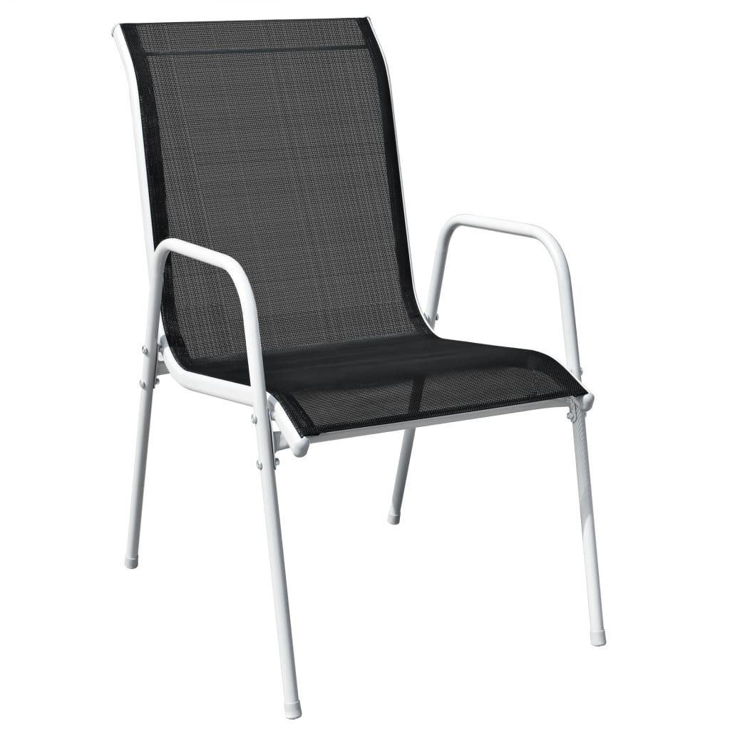 Stackable garden chairs 2 steel and textilene black units