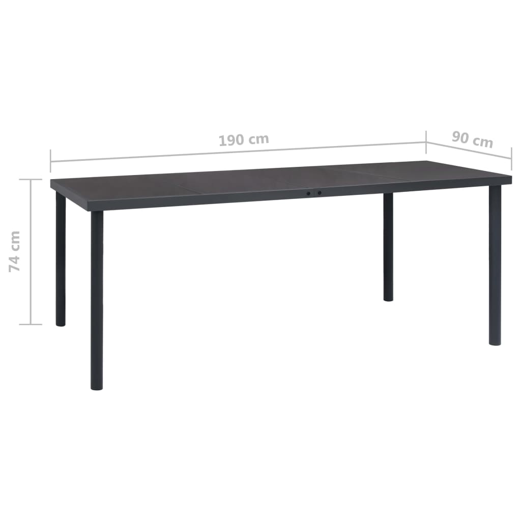 Mesa de comedor de jardín acero gris antracita 190x90x74 cm vidaXL