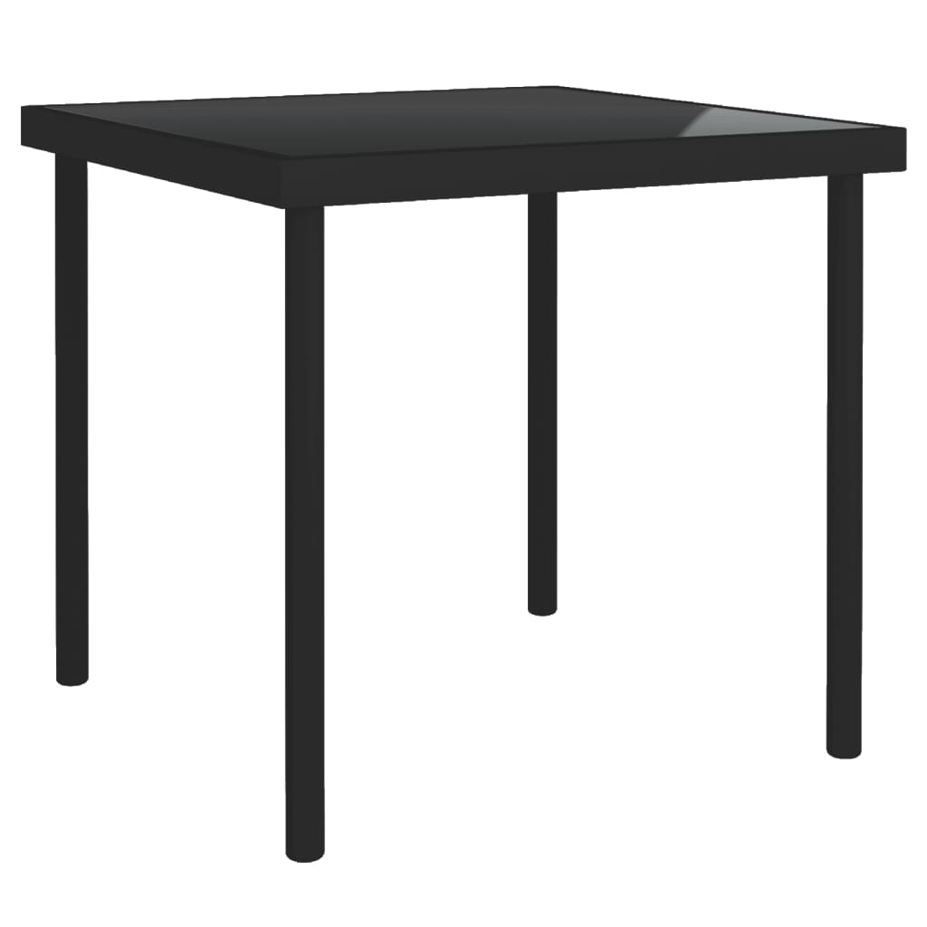 Vetonek Mesa de comedor de jardín vidrio y acero negro 80x80x72 cm