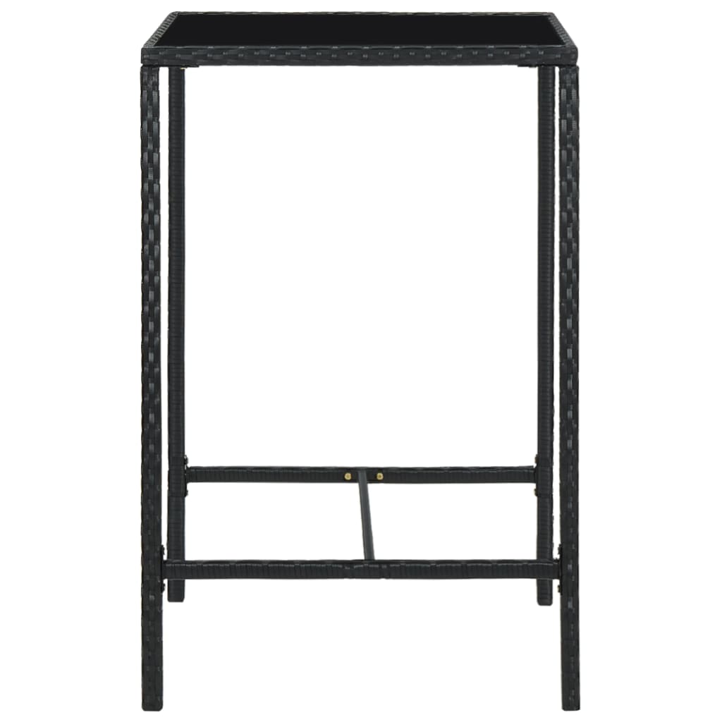 Synthetic rattan garden table and black glass 70x70x110 cm