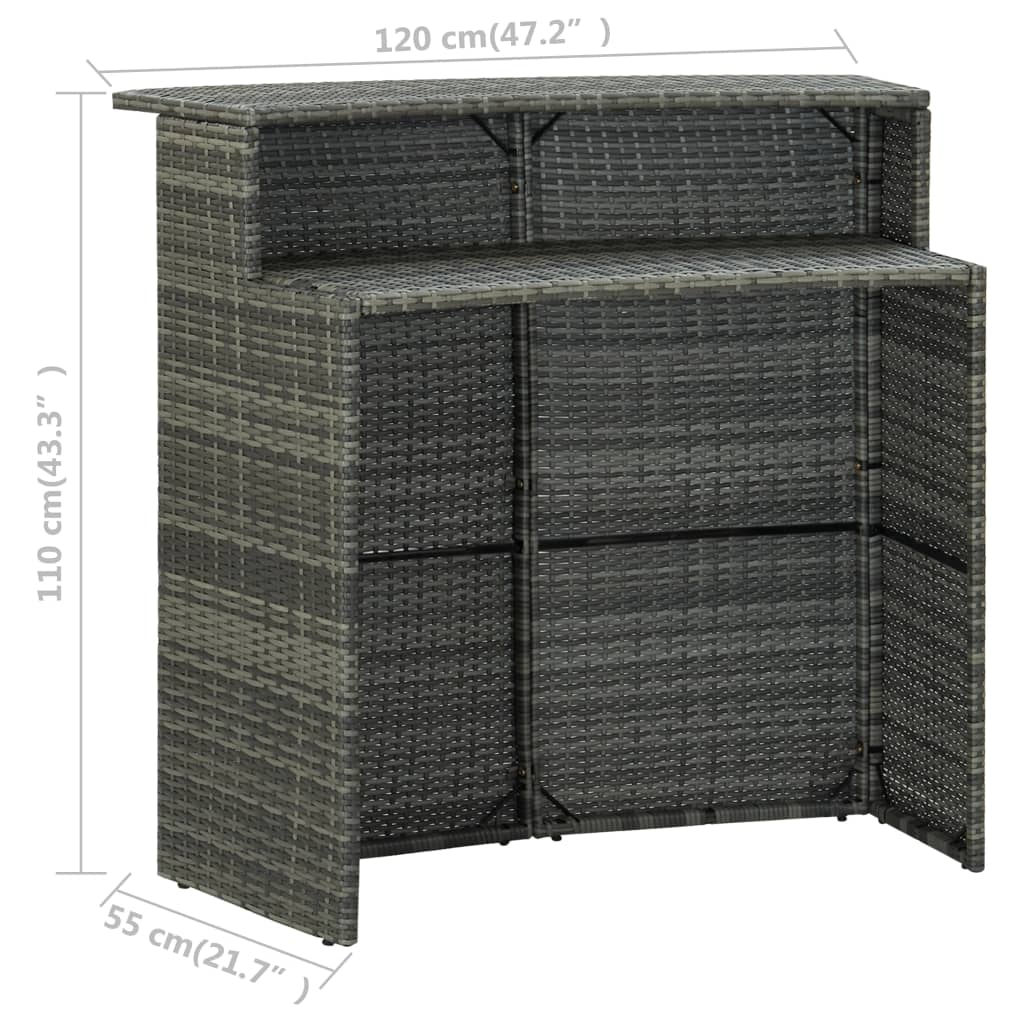 Mesa alta de jardín ratán sintético gris 120x55x110 cm vidaXL