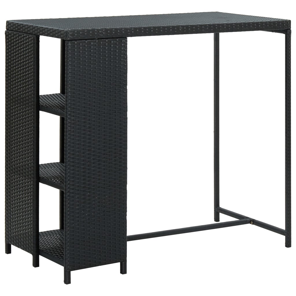 Vetonek Mesa bar estante almacenaje 120x60x110cm ratán sintético negro