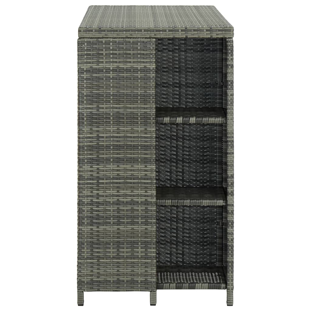 Mesa bar estante almacenaje 120x60x110cm ratán sintético gris