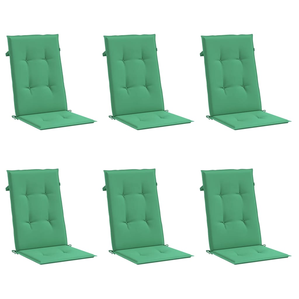 Cojín silla de jardín respaldo alto 6 uds tela verde 120x50x3cm vidaXL