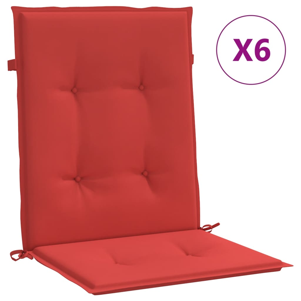 Cojín silla jardín respaldo bajo 6 uds tela Oxford rojo vidaXL