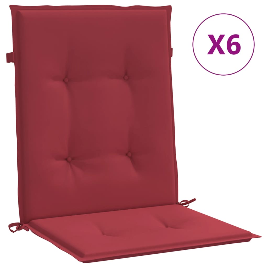 Cojín silla jardín respaldo bajo 6 uds tela Oxford rojo tinto vidaXL