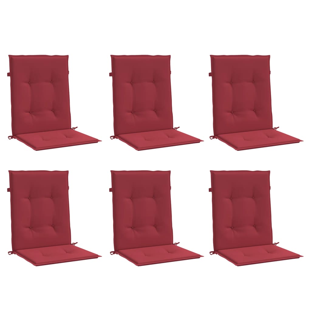 Cojín silla jardín respaldo bajo 6 uds tela Oxford rojo tinto vidaXL