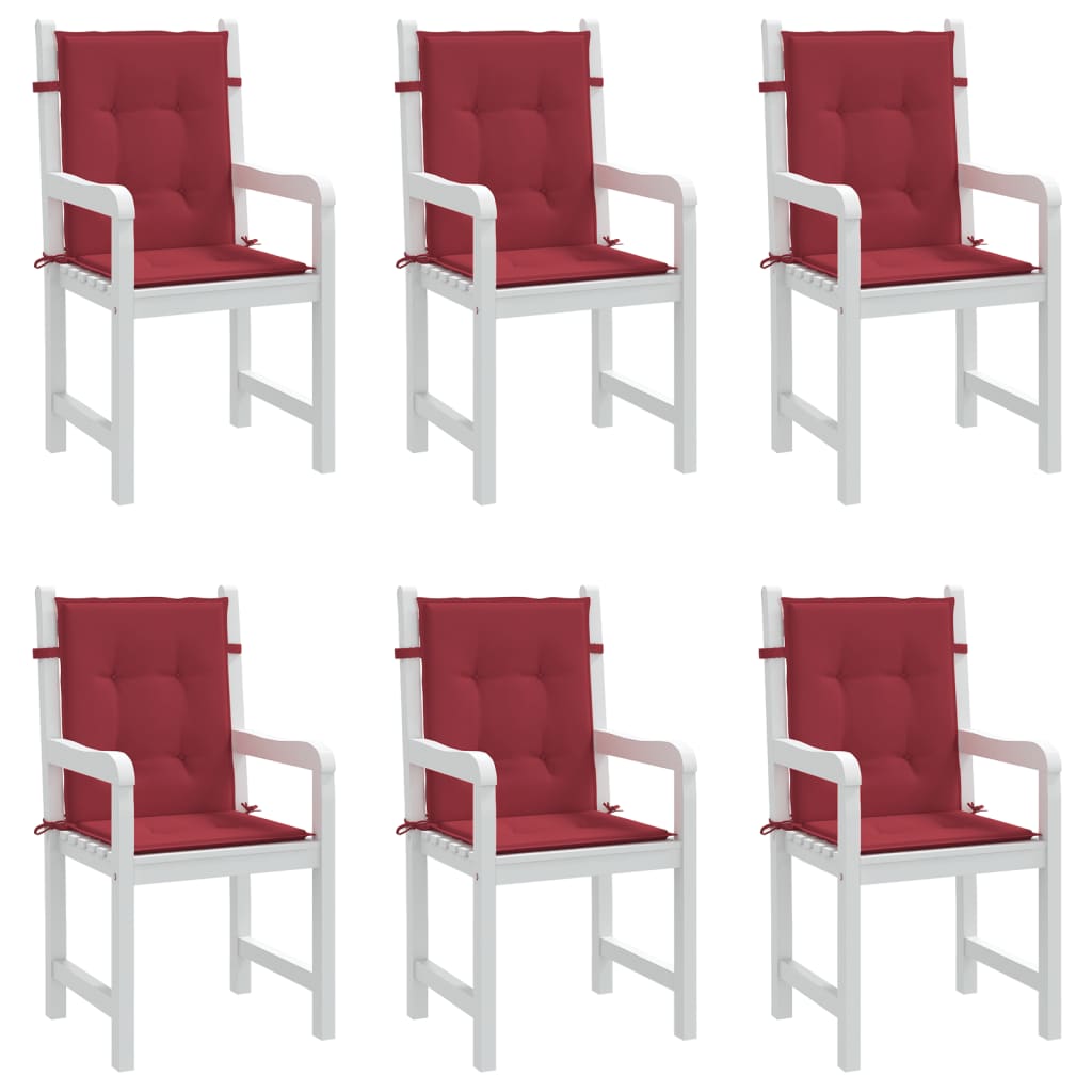 Cojín silla jardín respaldo bajo 6 uds tela Oxford rojo tinto vidaXL