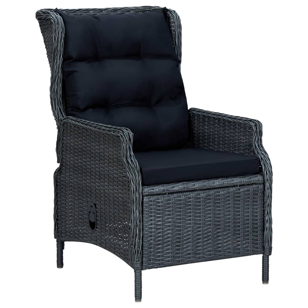 Vetonek Sillón reclinable de jardín cojines ratán sintético gris oscuro