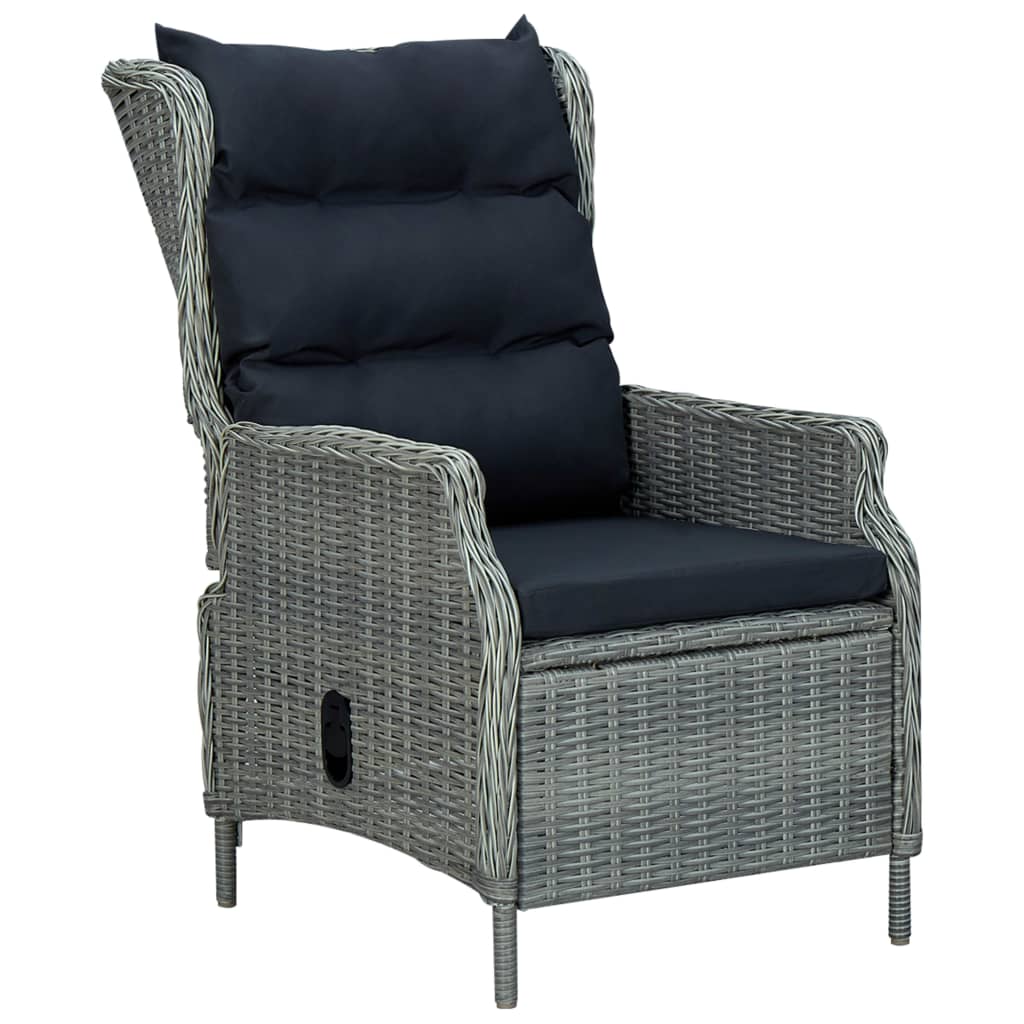 Vetonek Sillón reclinable de jardín cojines ratán sintético gris claro