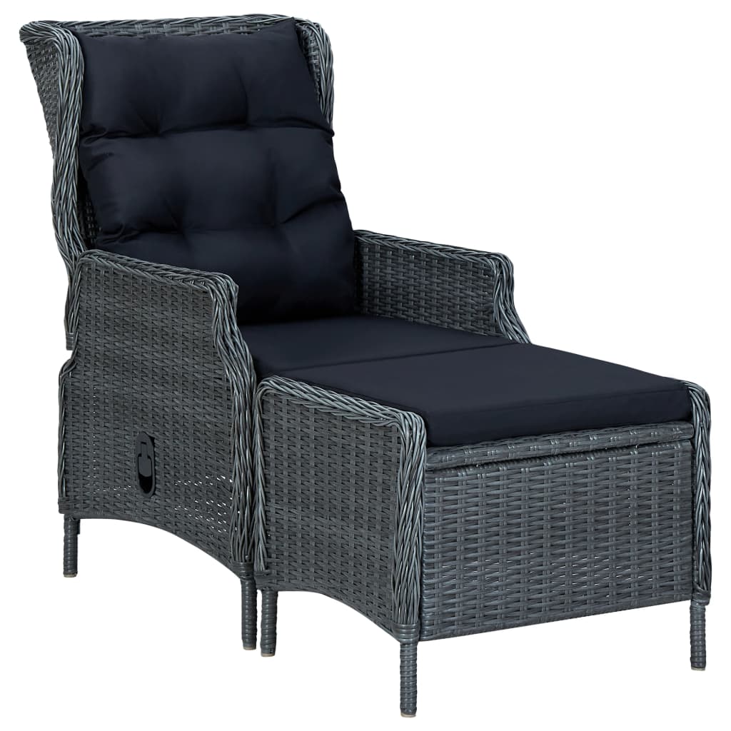 Silla de jardín reclinable con reposapiés ratán PE gris oscuro