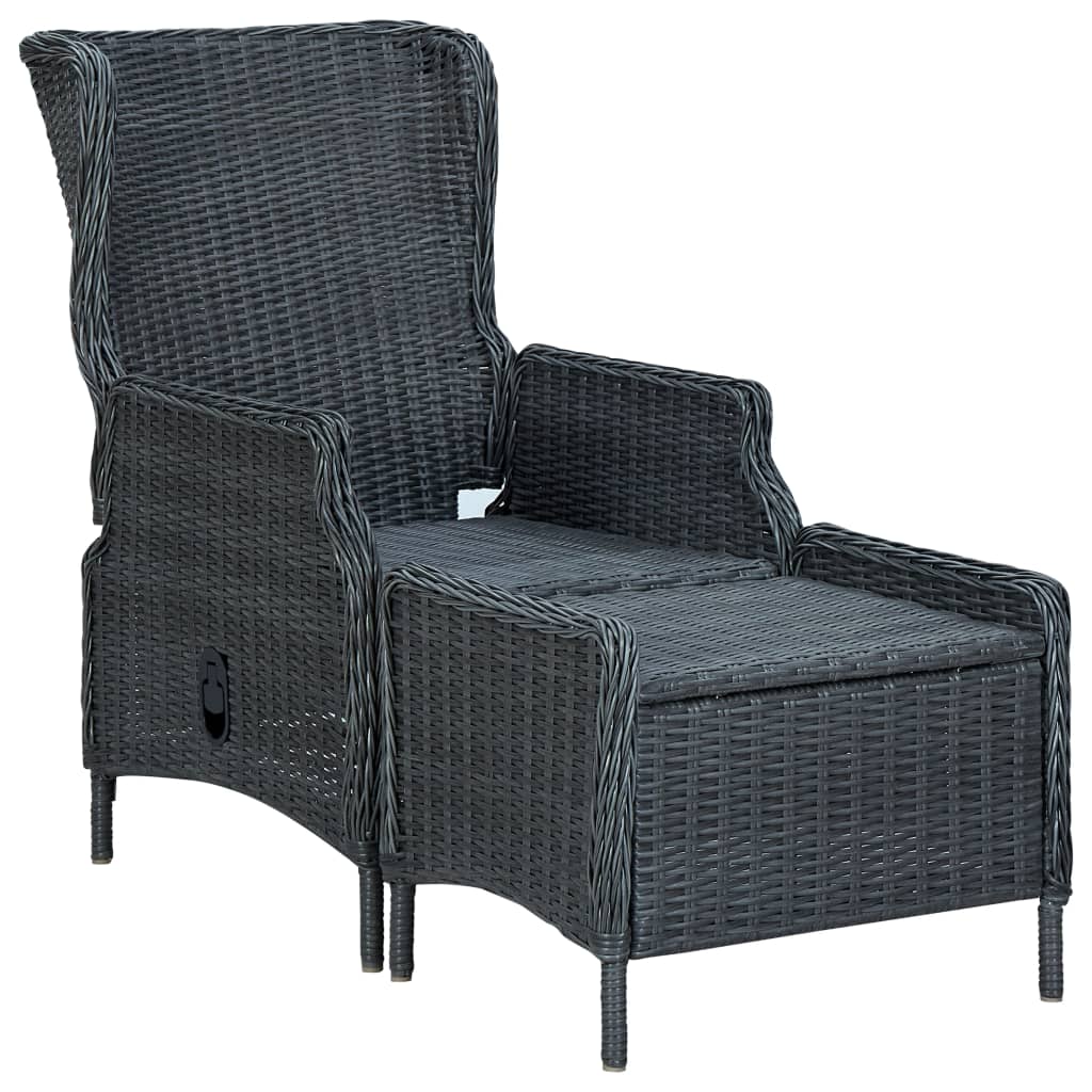 Silla de jardín reclinable con reposapiés ratán PE gris oscuro