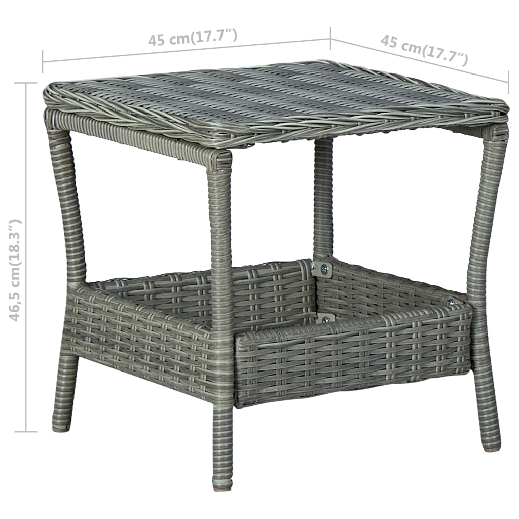 Mesa de jardín ratán sintético gris claro 45x45x46,5 cm