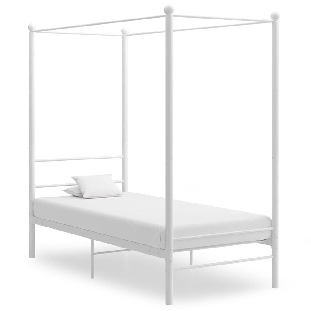 Vetonek Estructura cama con dosel sin colchón metal blanco 100x200 cm