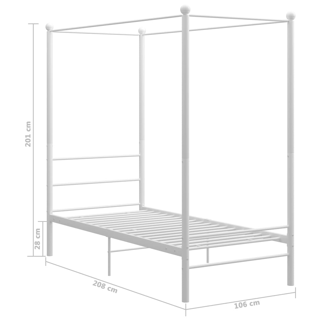 Structure de lit avec canopée sans matelas en métal blanc 100x200 cm