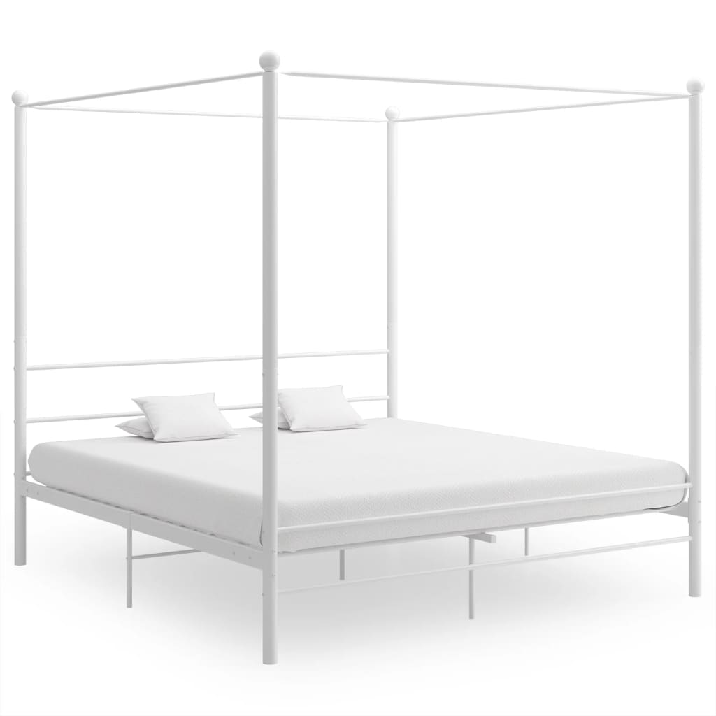 Vetonek Estructura cama con dosel sin colchón metal blanco 200x200 cm