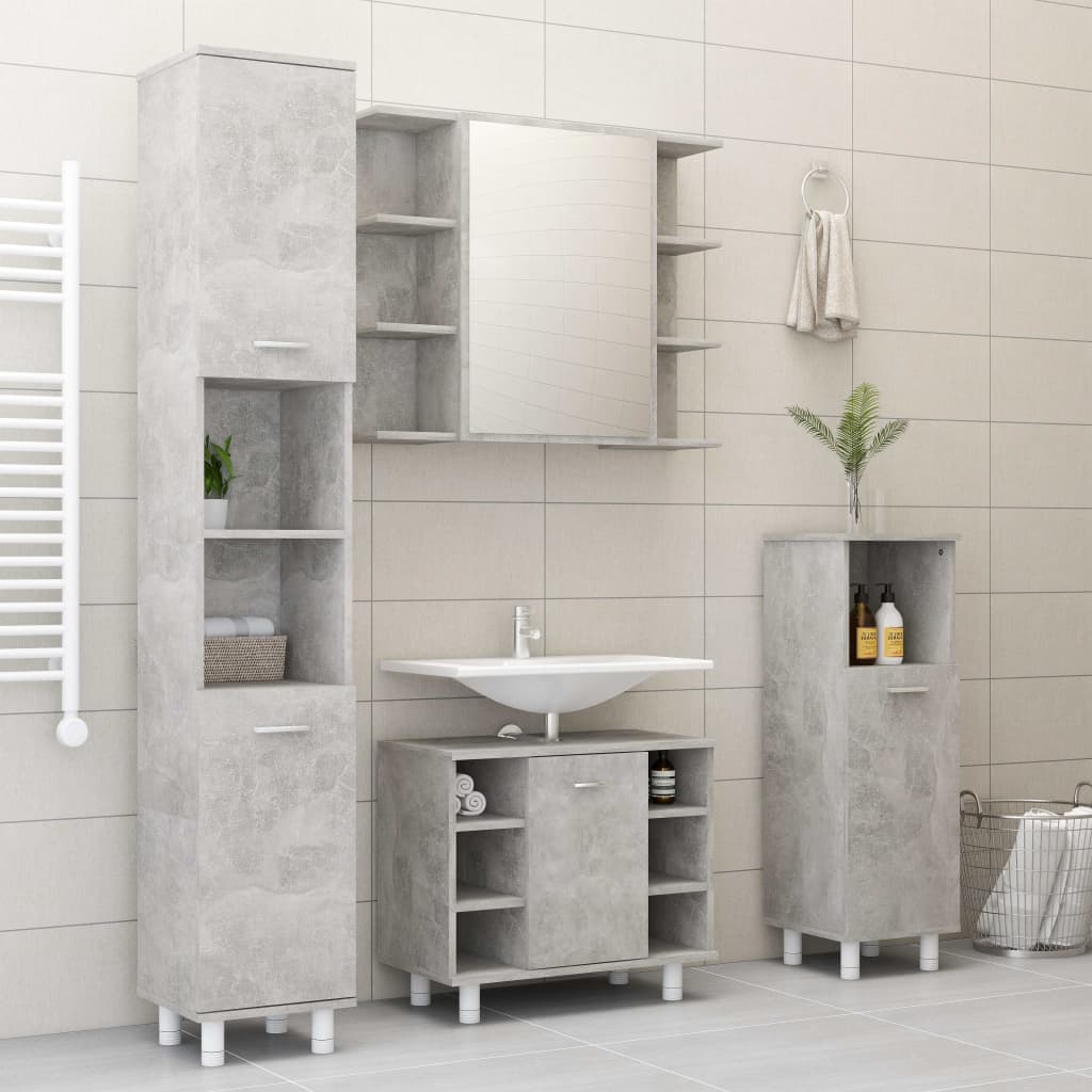 Vetonek Juego muebles de baño 4 pzas madera de ingeniería gris hormigón